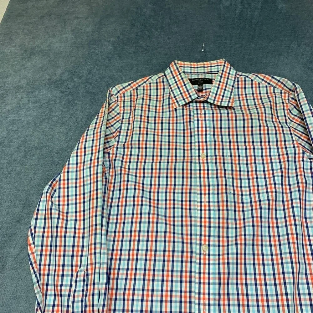 Banana Republic Dress Shirt Mens M 15/15.5 Multicolor Plaid Slim Fit Non Iron